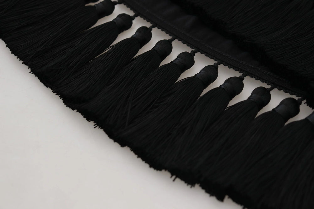 Dolce & Gabbana Black T-shirt Blouse Tassle Cotton Blouse - Blouses