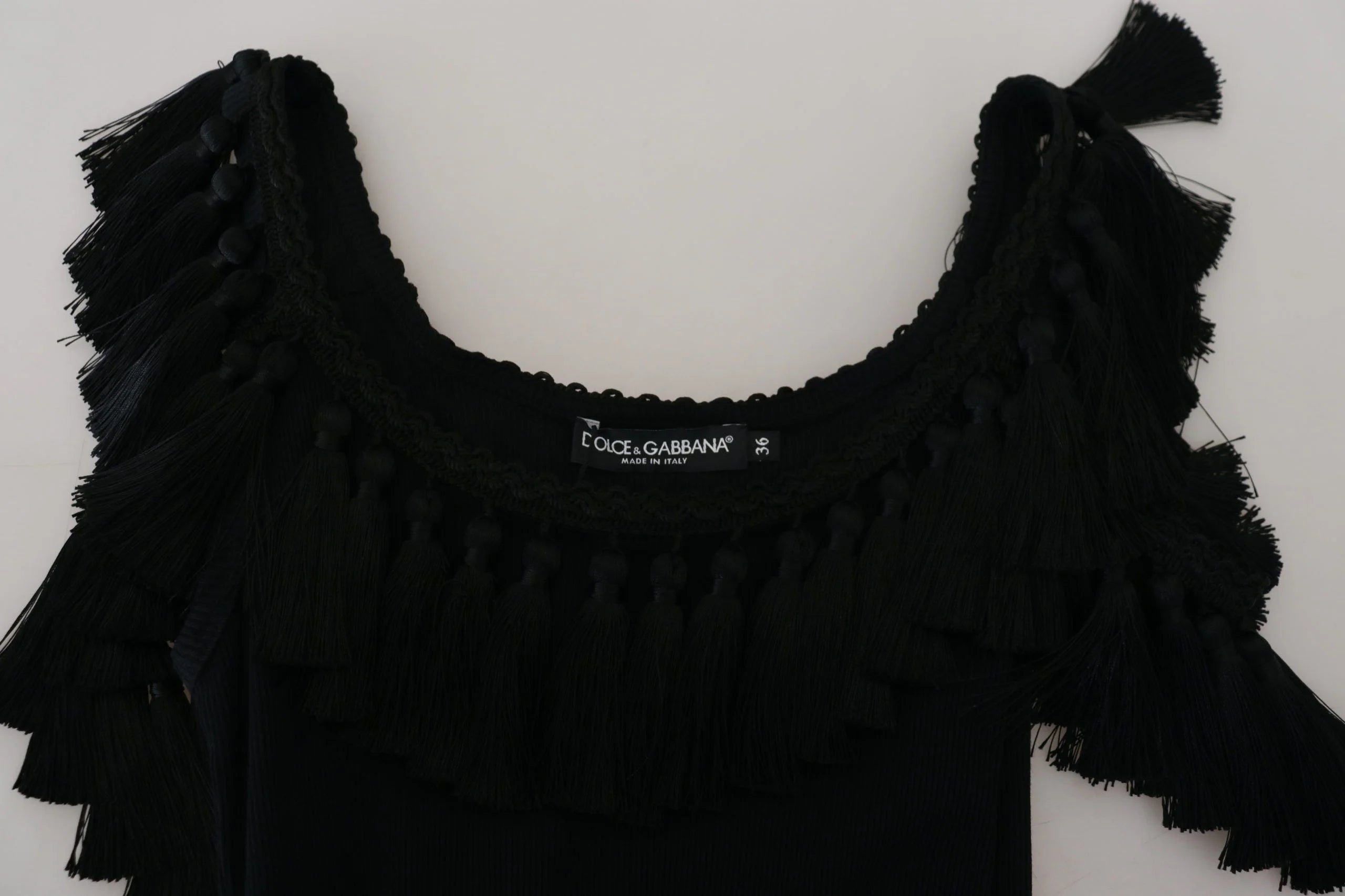 Dolce & Gabbana Black Tank Top Blouse Tassle Cotton Blouse - Tank Tops