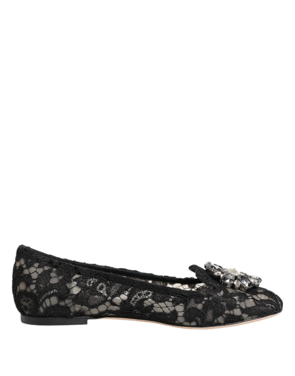 Dolce & Gabbana Black Taormina Lace Crystals Flats Shoes - Flats