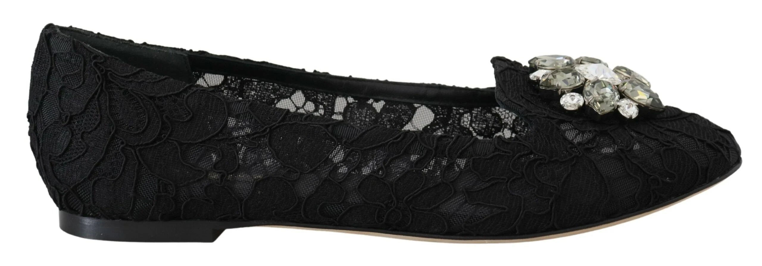 Dolce & Gabbana Black Taormina Lace Crystals Flats Shoes - EU35/US4.5 - Flats