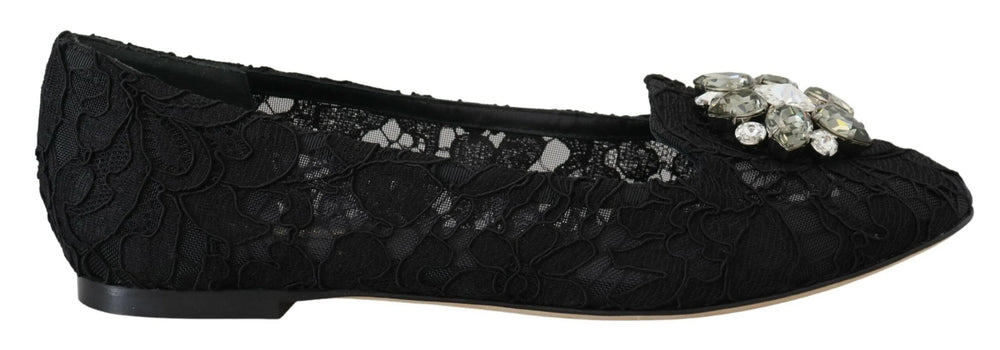 Dolce & Gabbana Black Taormina Lace Crystals Flats Shoes - EU35/US4.5 - Flats