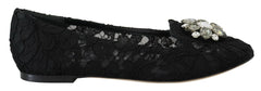 Dolce & Gabbana Black Taormina Lace Crystals Flats Shoes - EU35/US4.5 - Flats