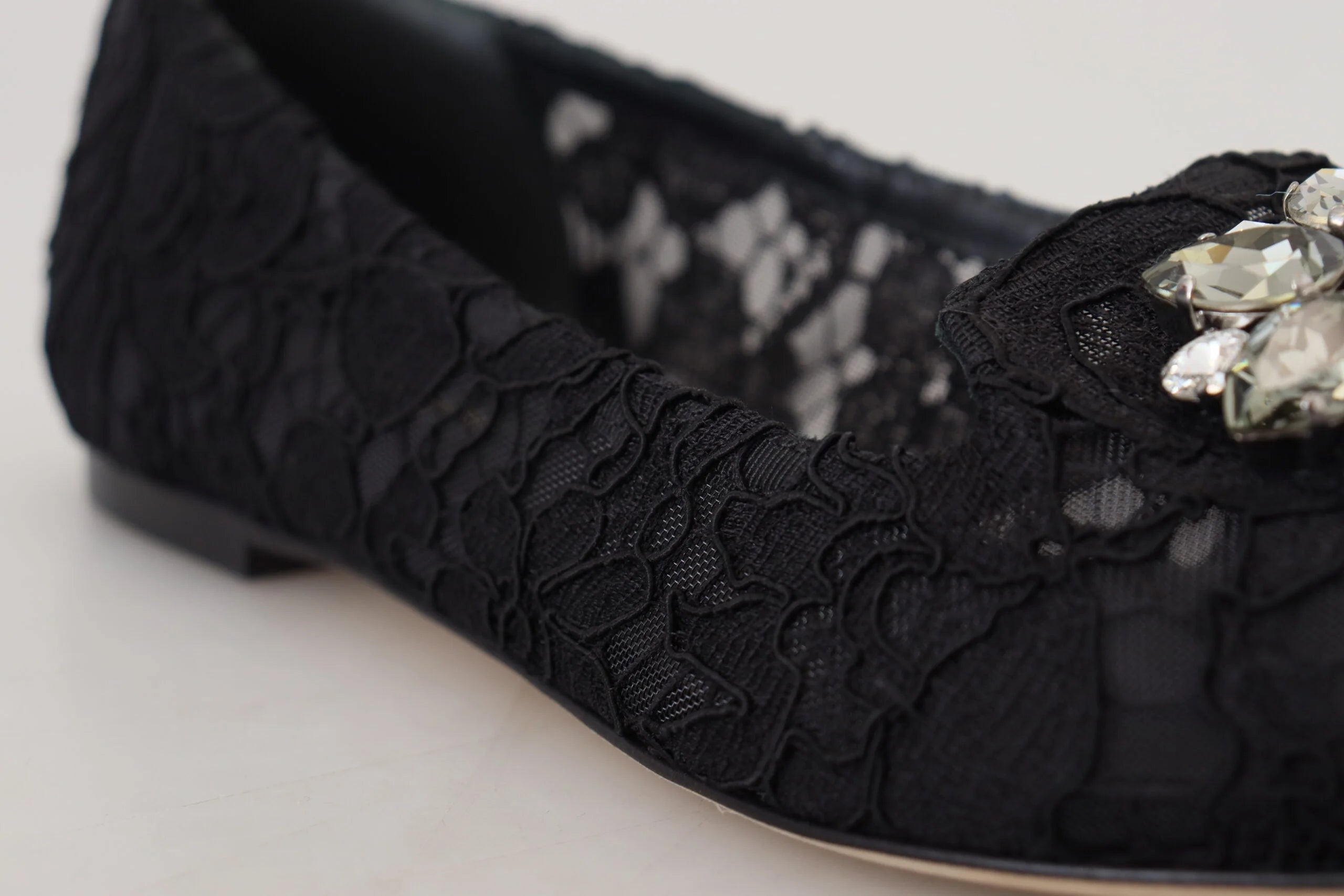 Dolce & Gabbana Black Taormina Lace Crystals Flats Shoes - EU35/US4.5 - Flats