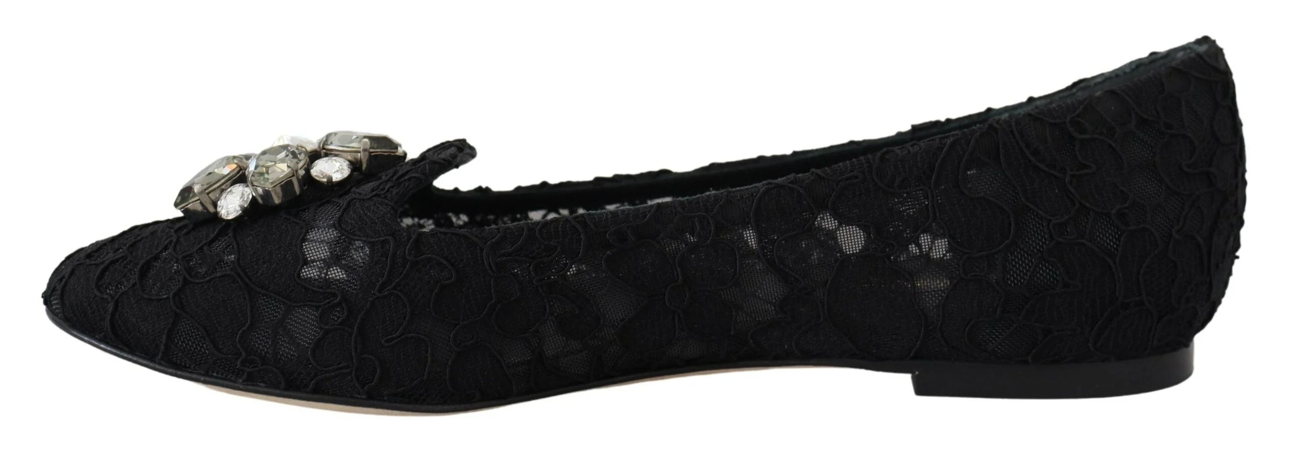 Dolce & Gabbana Black Taormina Lace Crystals Flats Shoes - EU35/US4.5 - Flats