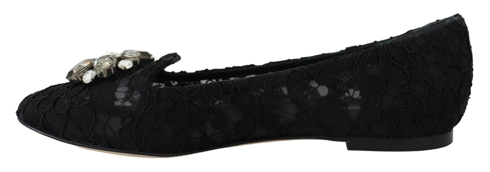Dolce & Gabbana Black Taormina Lace Crystals Flats Shoes - EU35/US4.5 - Flats