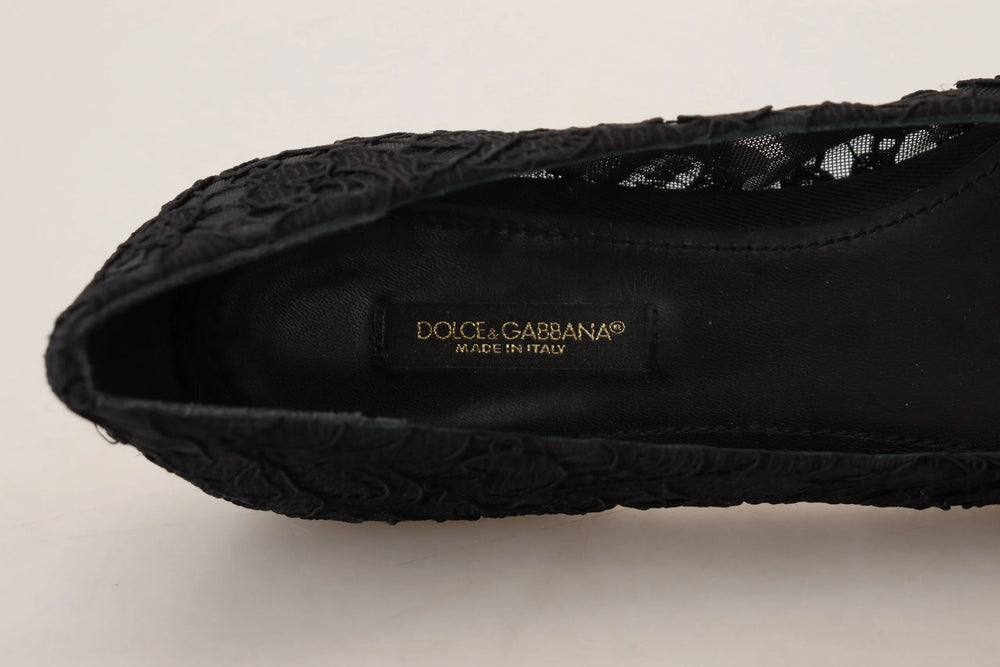 Dolce & Gabbana Black Taormina Lace Crystals Flats Shoes - EU35/US4.5 - Flats