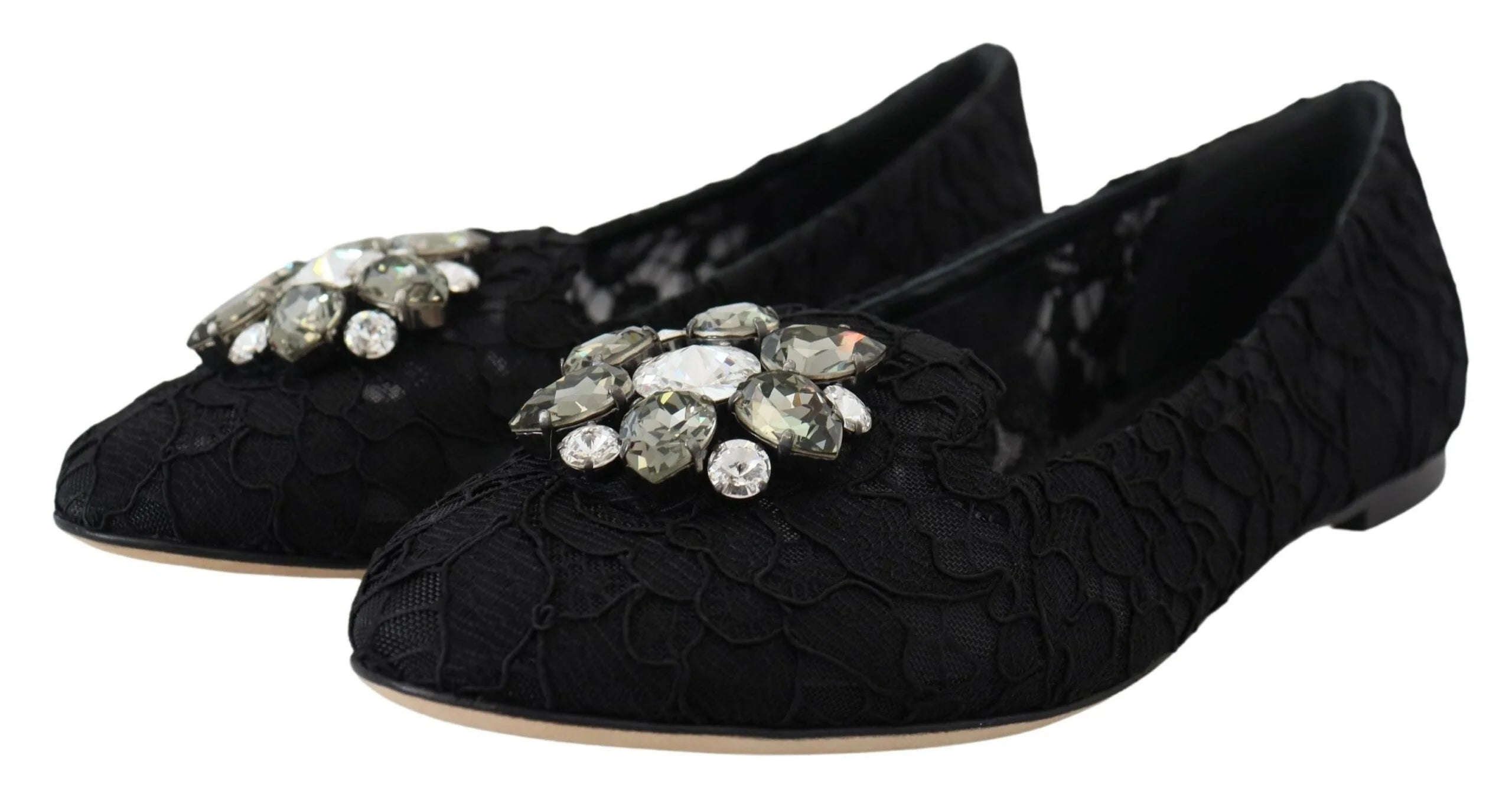 Dolce & Gabbana Black Taormina Lace Crystals Flats Shoes - EU35/US4.5 - Flats