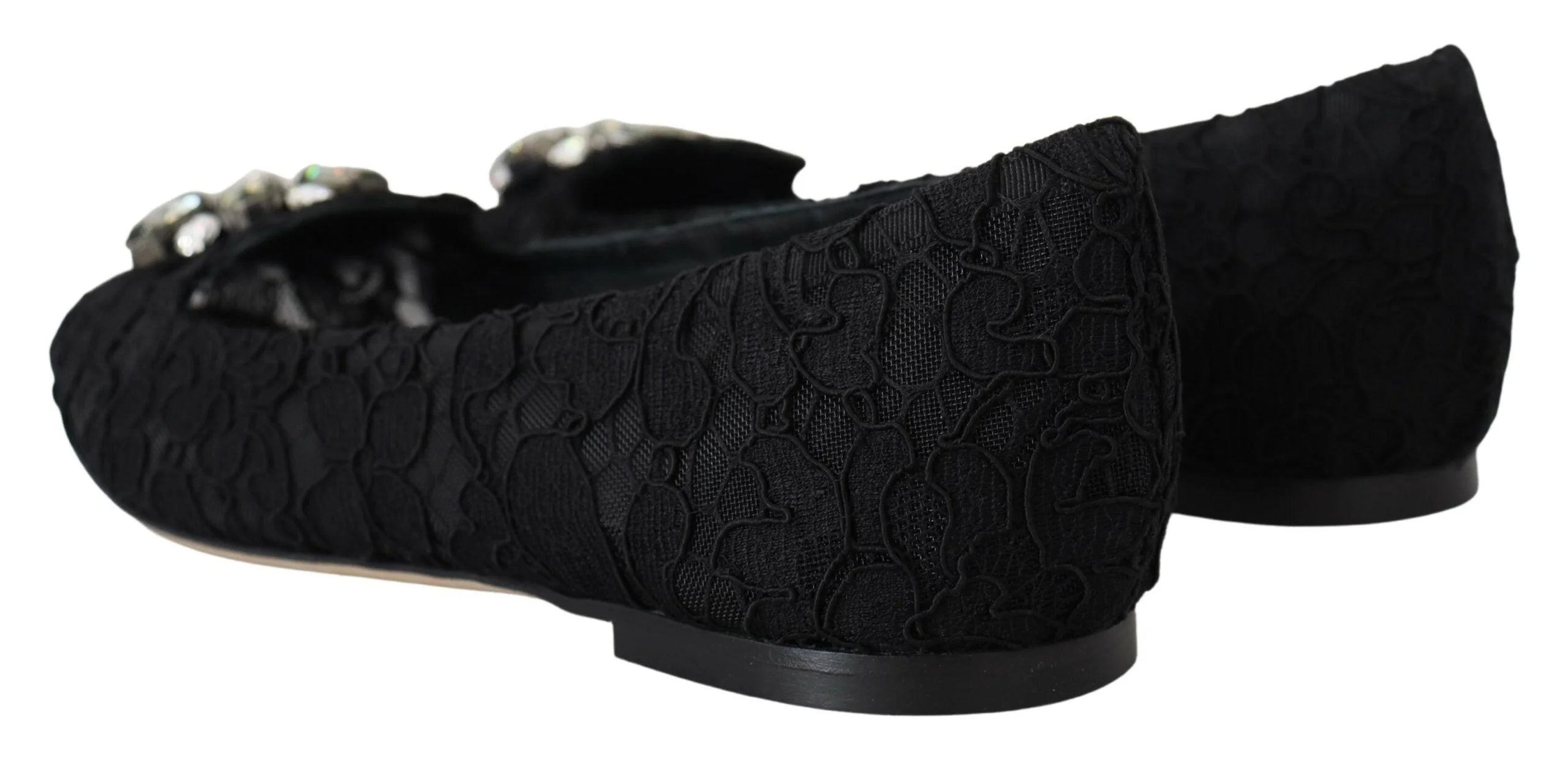 Dolce & Gabbana Black Taormina Lace Crystals Flats Shoes - EU35/US4.5 - Flats