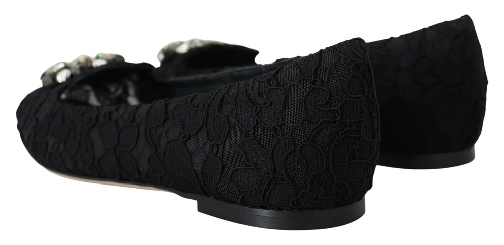 Dolce & Gabbana Black Taormina Lace Crystals Flats Shoes - EU35/US4.5 - Flats