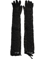 Dolce & Gabbana Black Taormina Lace Elbow Length Gloves - 7.5|S - Gloves & Mittens