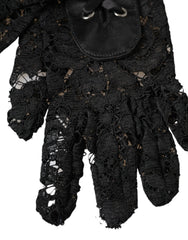 Dolce & Gabbana Black Taormina Lace Elbow Length Gloves - 7.5|S - Gloves & Mittens