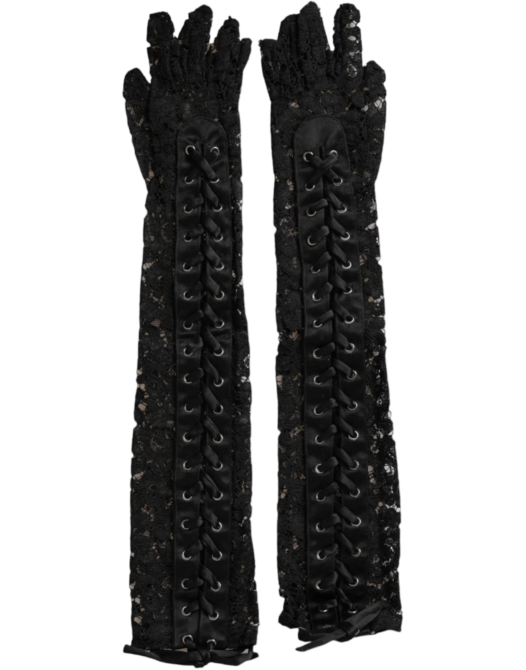 Dolce & Gabbana Black Taormina Lace Elbow Length Gloves - 7.5|S - Gloves & Mittens