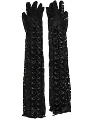 Dolce & Gabbana Black Taormina Lace Elbow Length Gloves - 7.5|S - Gloves & Mittens