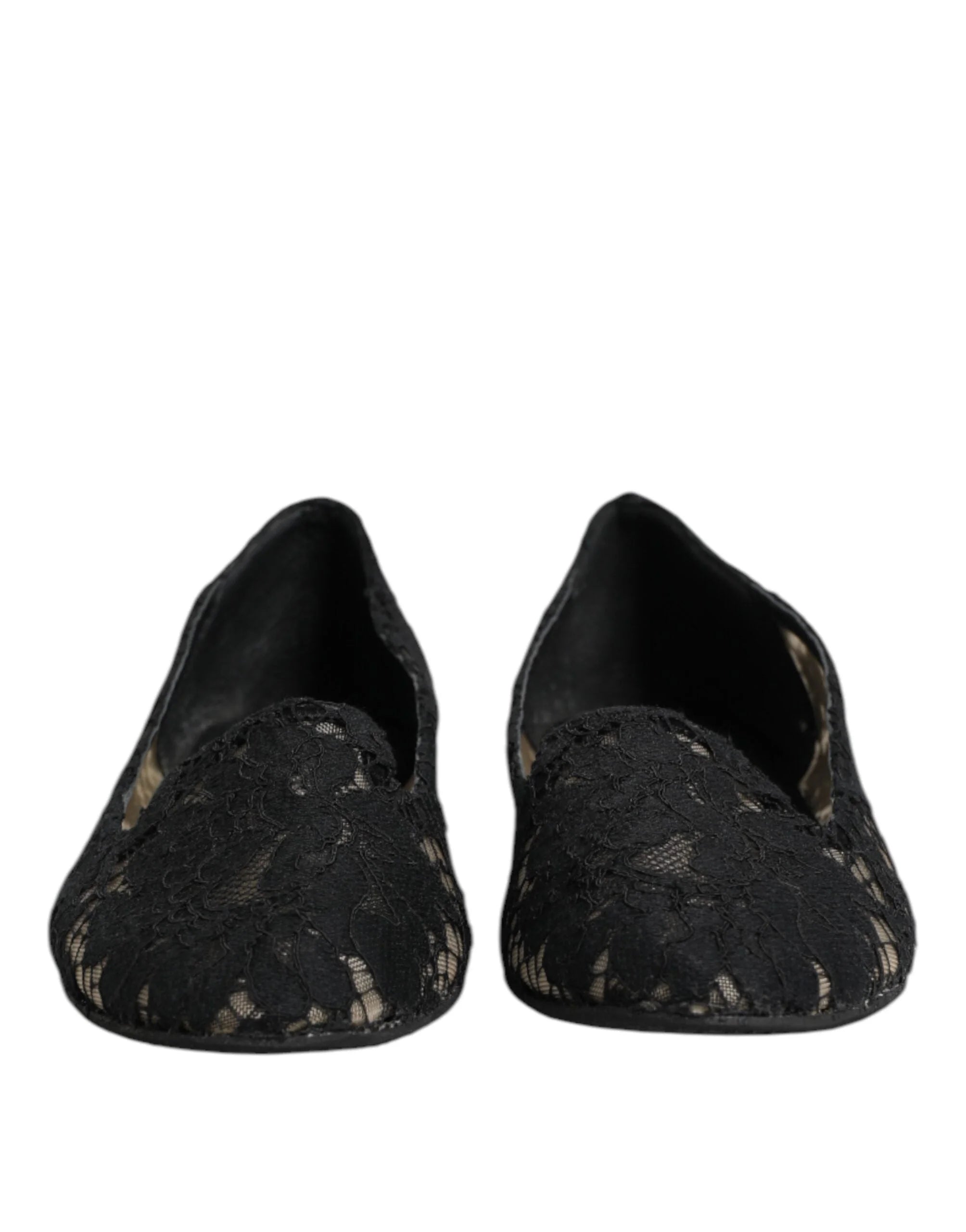 Dolce & Gabbana Black Taormina Lace Slip On Flats Shoes - EU37.5/US7 - Flats