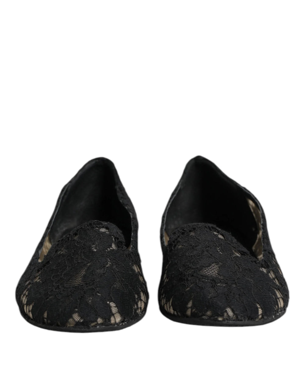Dolce & Gabbana Black Taormina Lace Slip On Flats Shoes - EU37.5/US7 - Flats