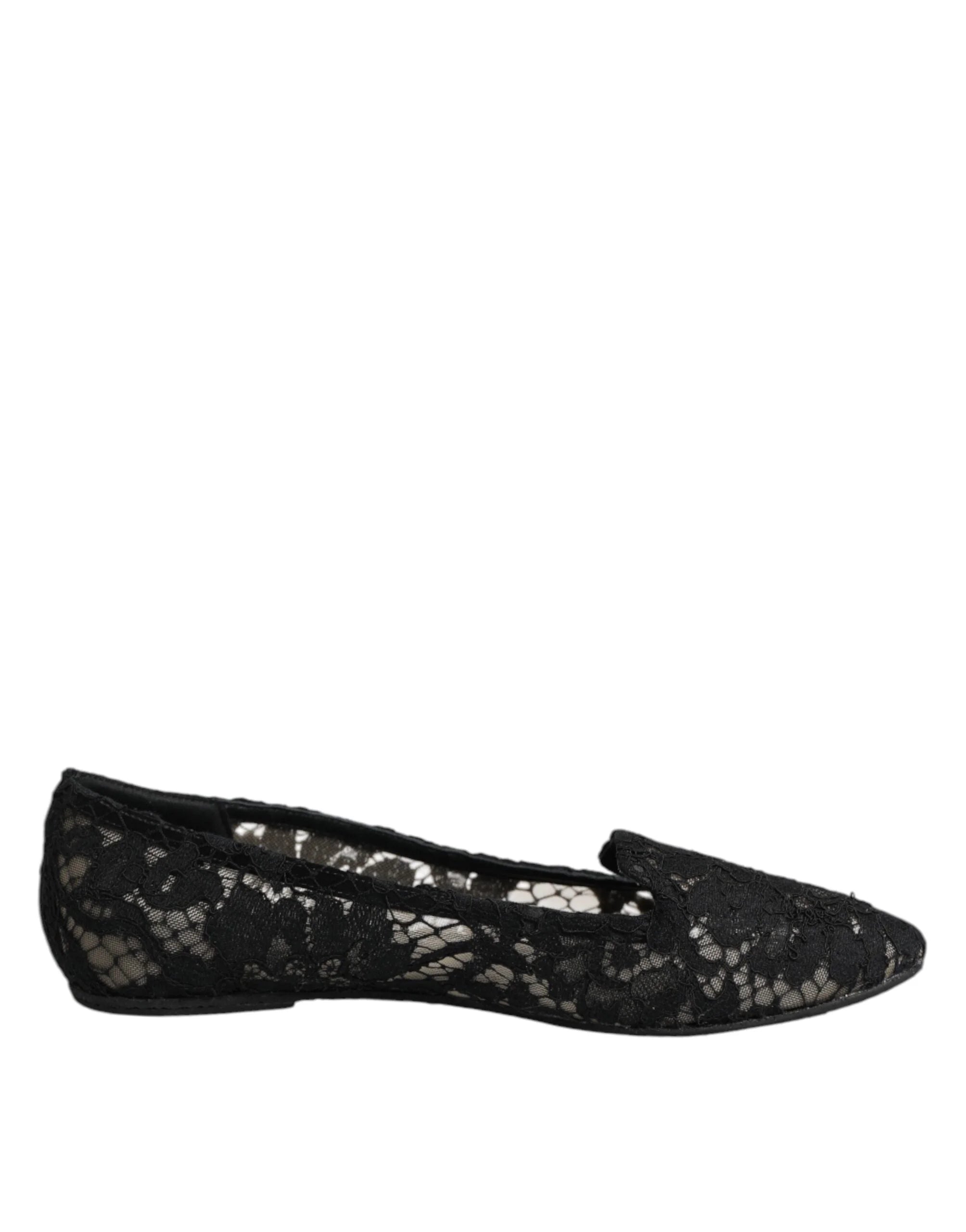 Dolce & Gabbana Black Taormina Lace Slip On Flats Shoes - EU37.5/US7 - Flats