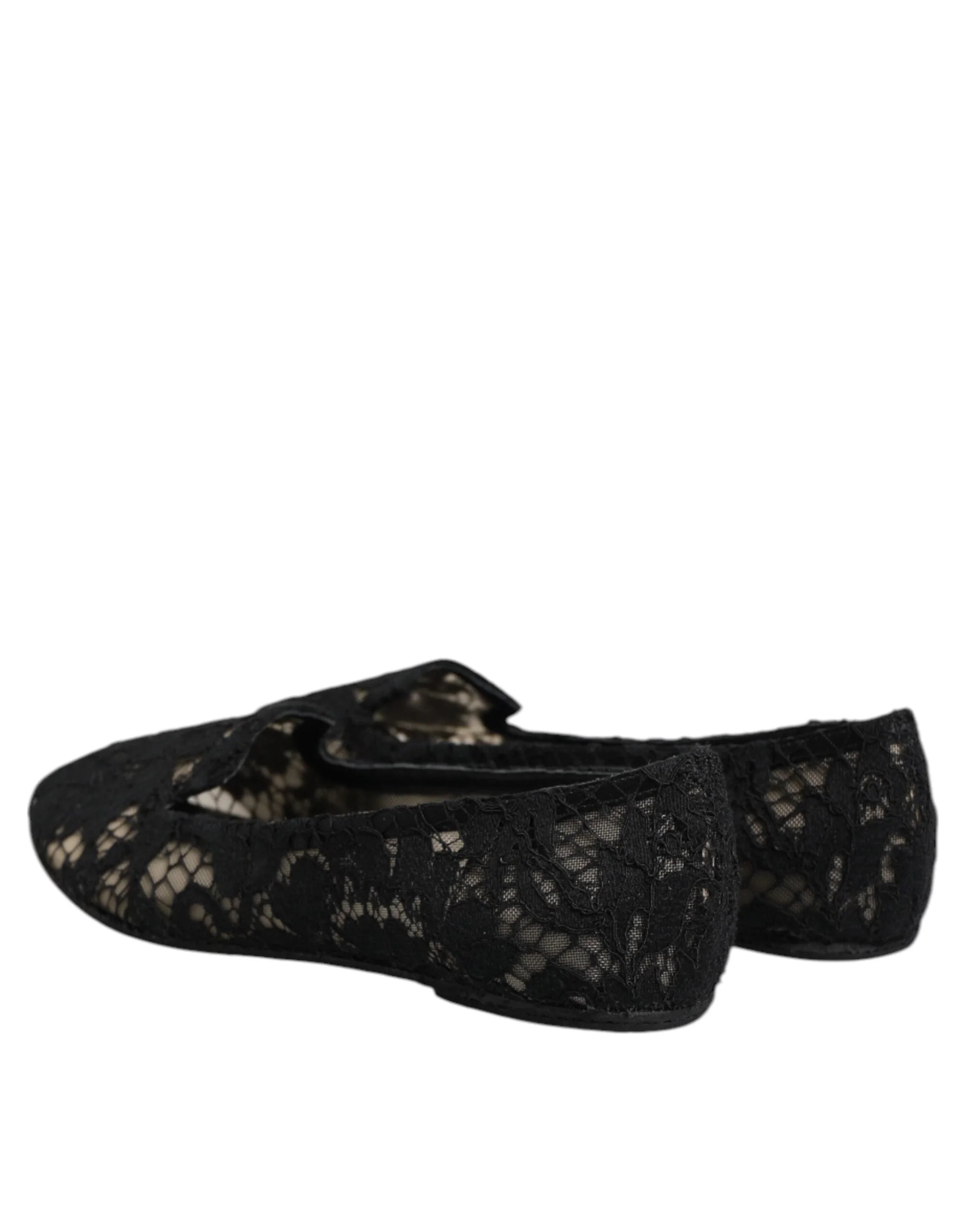 Dolce & Gabbana Black Taormina Lace Slip On Flats Shoes - EU37.5/US7 - Flats
