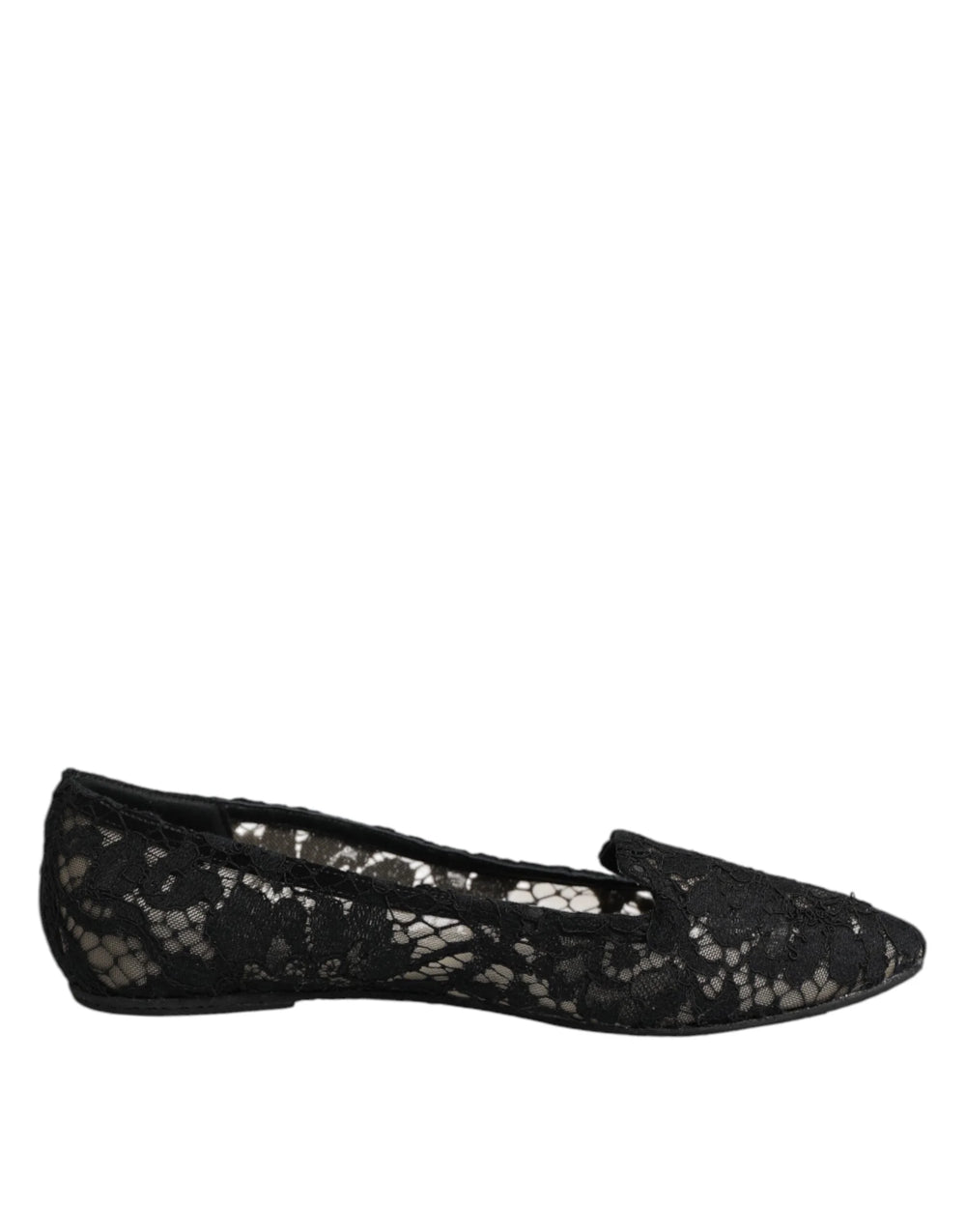Dolce & Gabbana Black Taormina Lace Slip On Flats Shoes - EU37.5/US7 - Flats