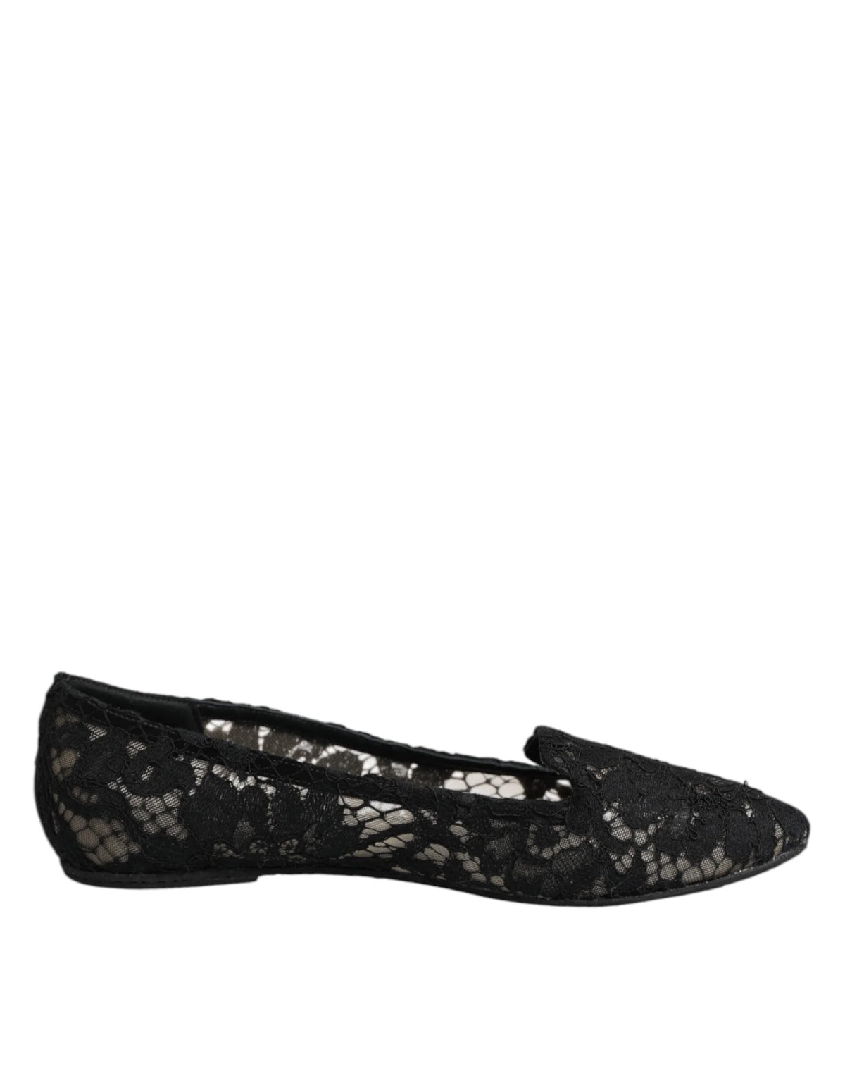 Dolce & Gabbana Black Taormina Lace Slip On Flats Shoes - EU37.5/US7 - Flats