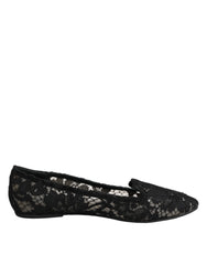 Dolce & Gabbana Black Taormina Lace Slip On Flats Shoes - EU37.5/US7 - Flats