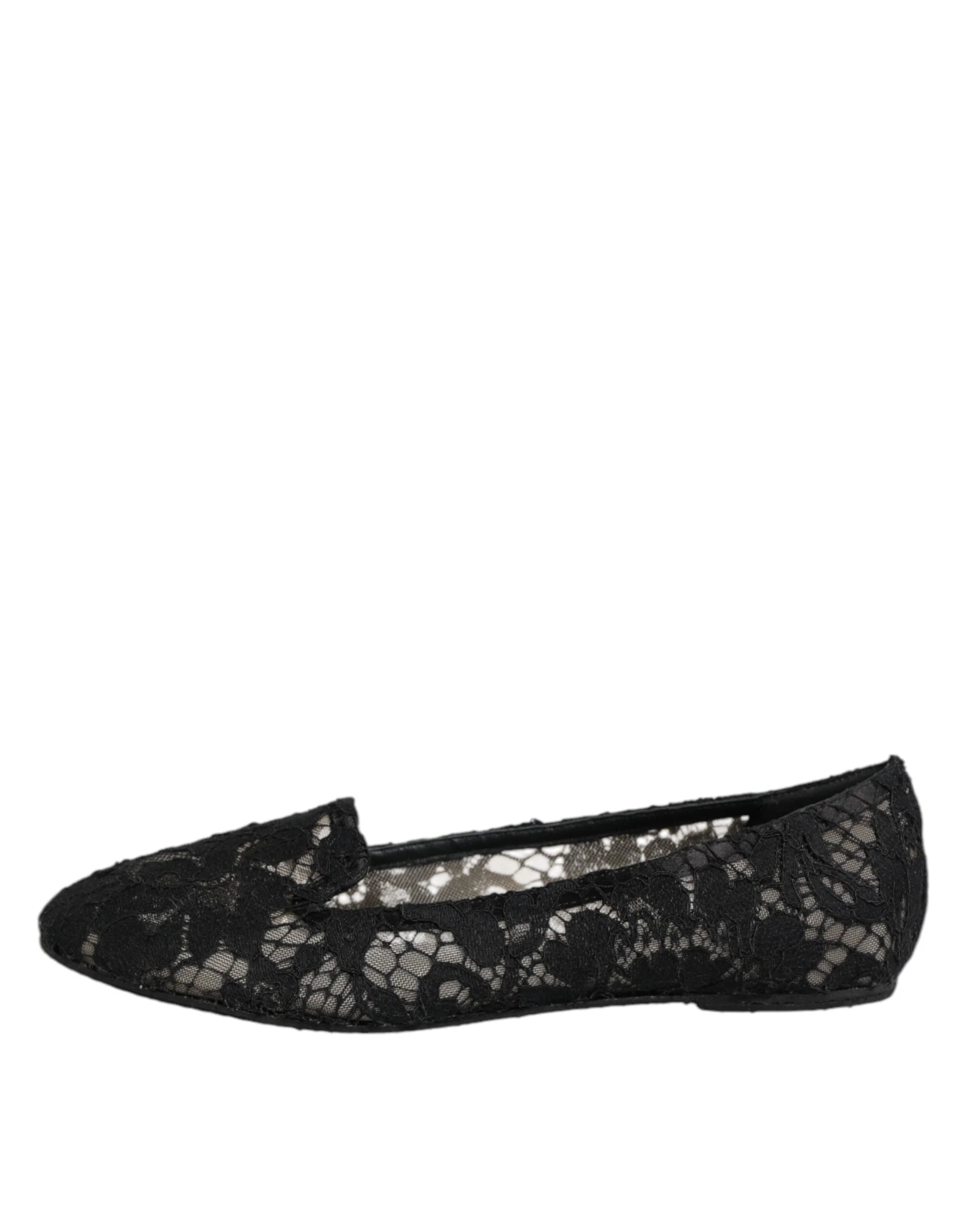 Dolce & Gabbana Black Taormina Lace Slip On Flats Shoes - EU37.5/US7 - Flats
