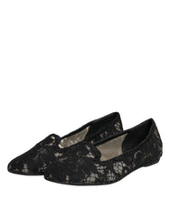 Dolce & Gabbana Black Taormina Lace Slip On Flats Shoes - EU37.5/US7 - Flats