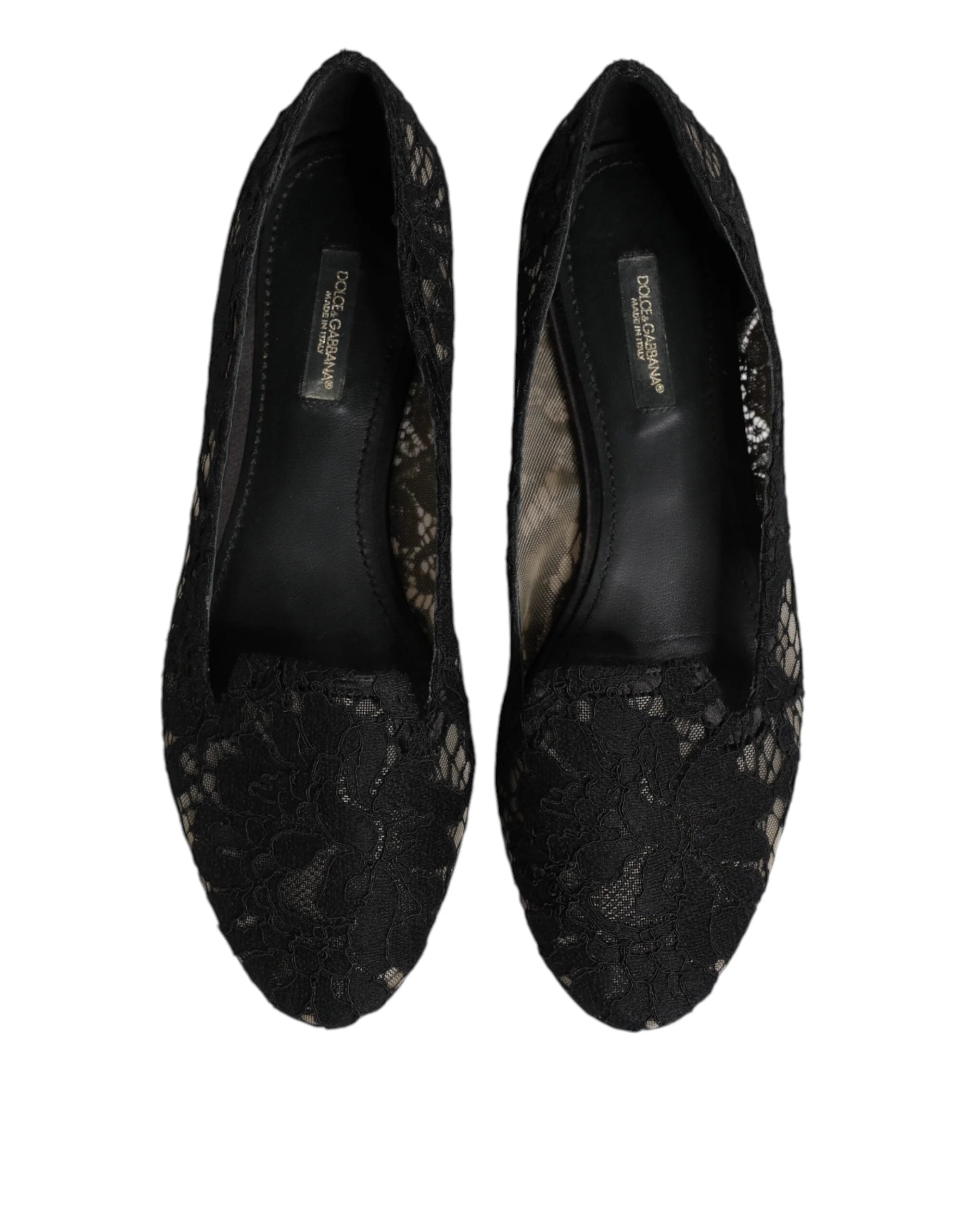 Dolce & Gabbana Black Taormina Lace Slip On Flats Shoes - EU37.5/US7 - Flats