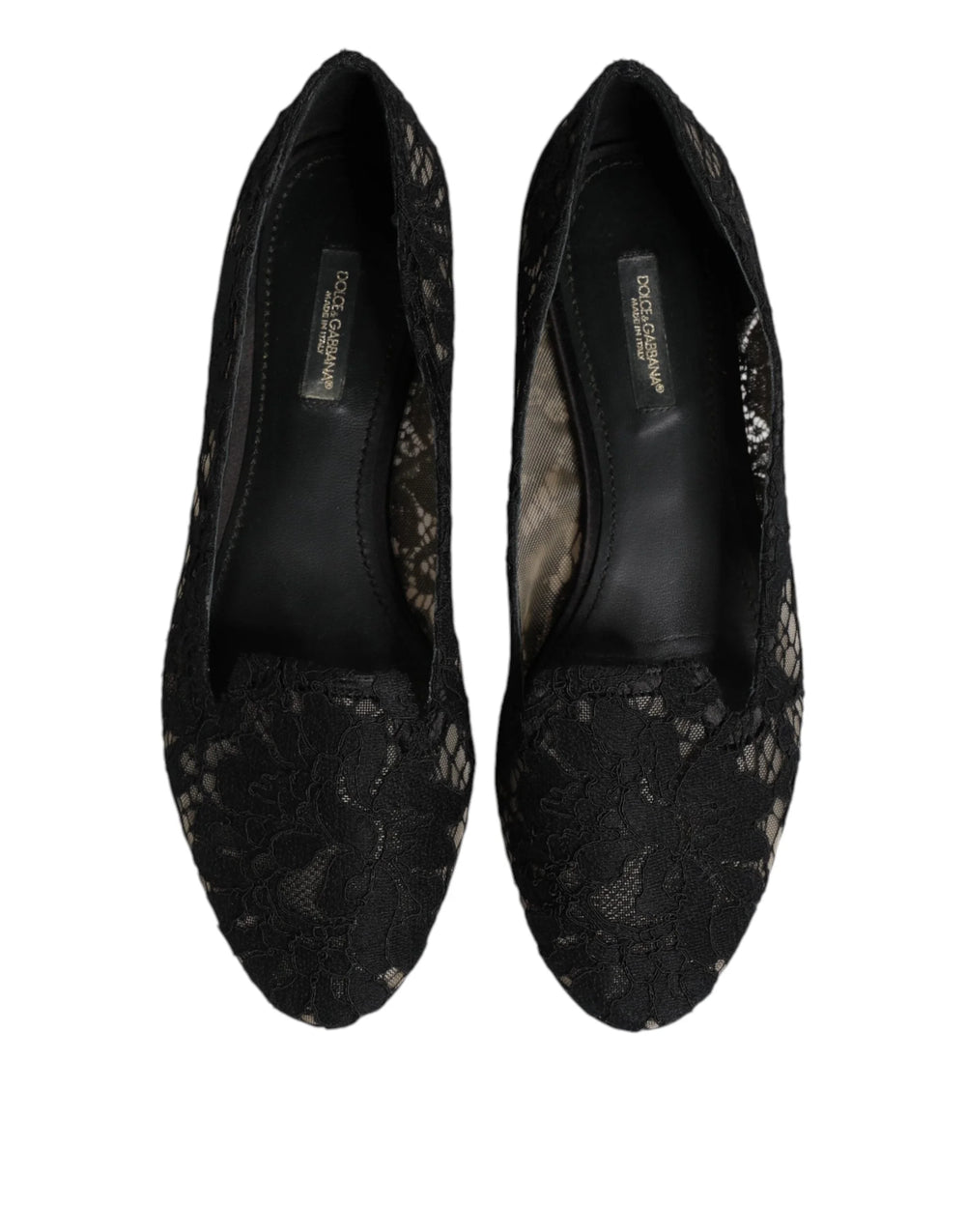 Dolce & Gabbana Black Taormina Lace Slip On Flats Shoes - EU37.5/US7 - Flats