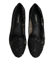 Dolce & Gabbana Black Taormina Lace Slip On Flats Shoes - EU37.5/US7 - Flats
