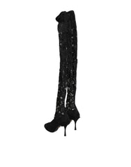 Dolce & Gabbana Black Taormina Lace Socks Boots Pumps Shoes