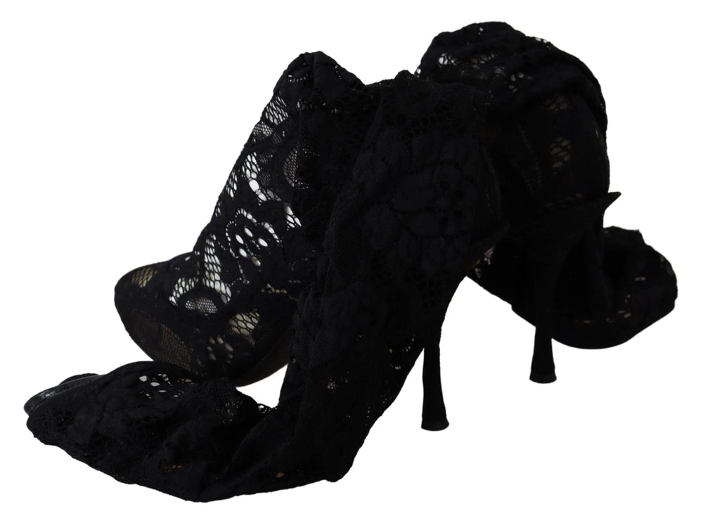 Dolce & Gabbana Black Taormina Lace Socks Boots Shoes Pumps - EU36/US5.5