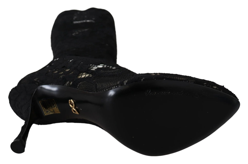 Dolce & Gabbana Black Taormina Lace Socks Boots Shoes Pumps - EU36/US5.5