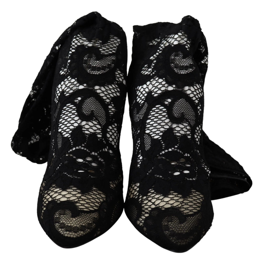 Dolce & Gabbana Black Taormina Lace Socks Boots Shoes Pumps - EU36/US5.5