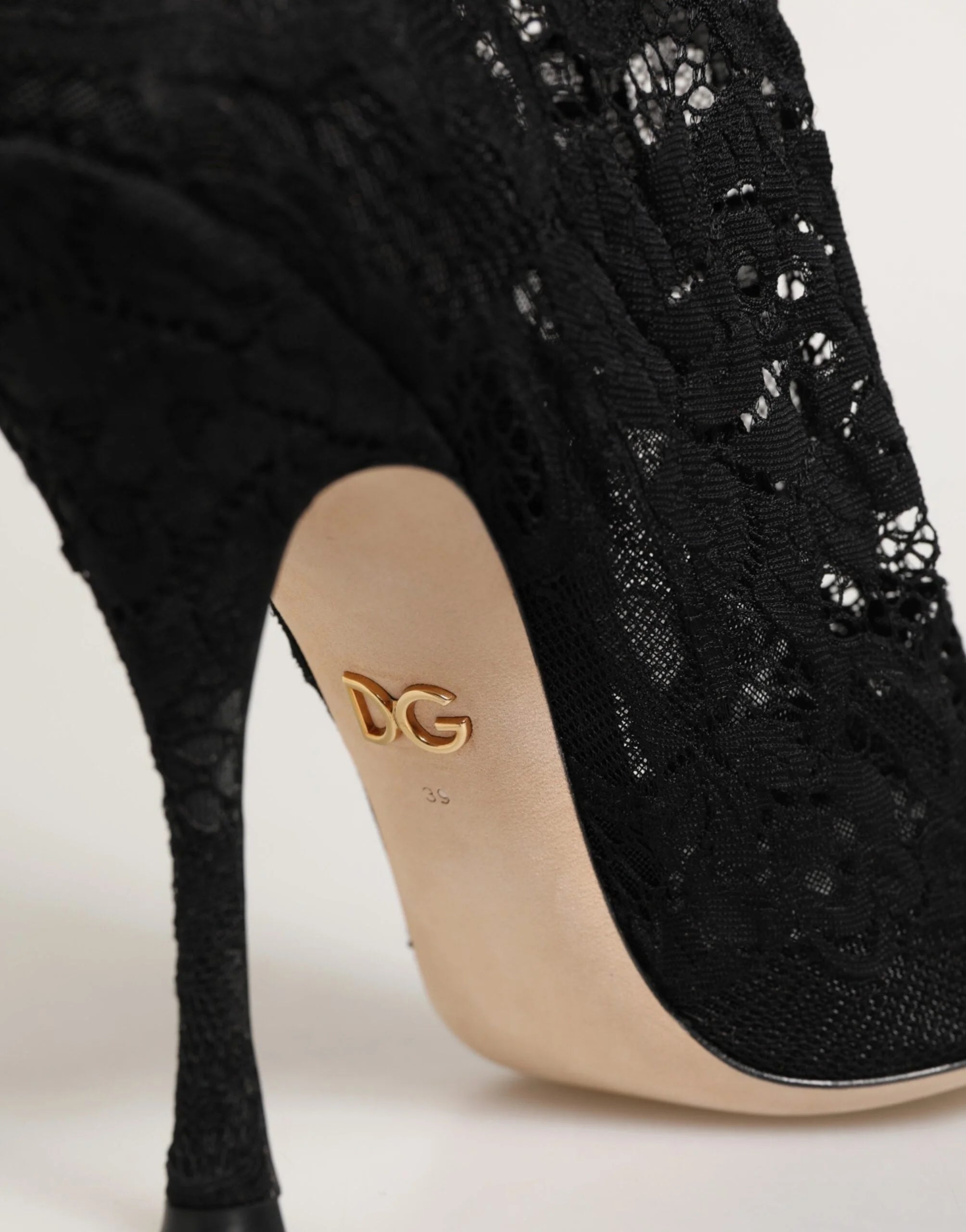 Dolce & Gabbana Black Taormina Lace Socks Pumps Boots Shoes - EU39/US8.5