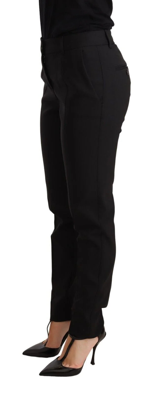Dolce & Gabbana Black Tapered Women Trouser Virgin Wool Pants - IT36 | XS - Trousers