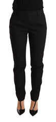 Dolce & Gabbana Black Tapered Women Trouser Virgin Wool Pants - IT36 | XS - Trousers