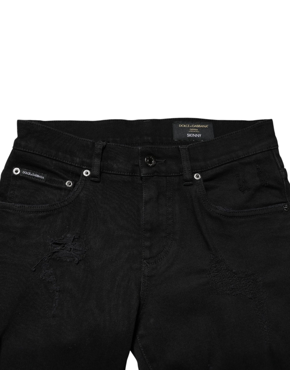 Dolce & Gabbana Black Tattered Cotton Men Skinny Denim Jeans - IT44 | XS