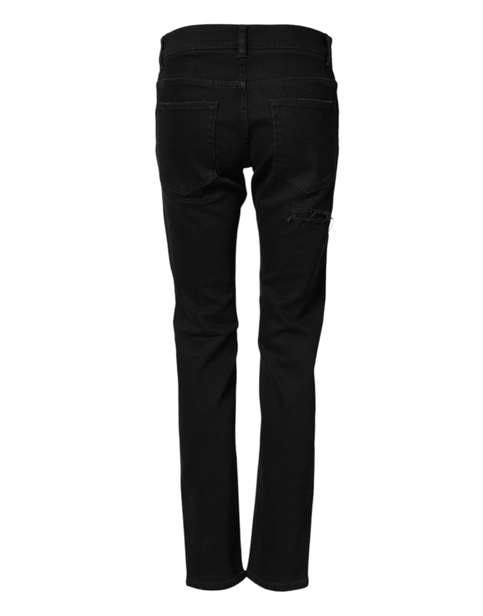 Dolce & Gabbana Black Tattered Cotton Men Skinny Denim Jeans - IT44 | XS