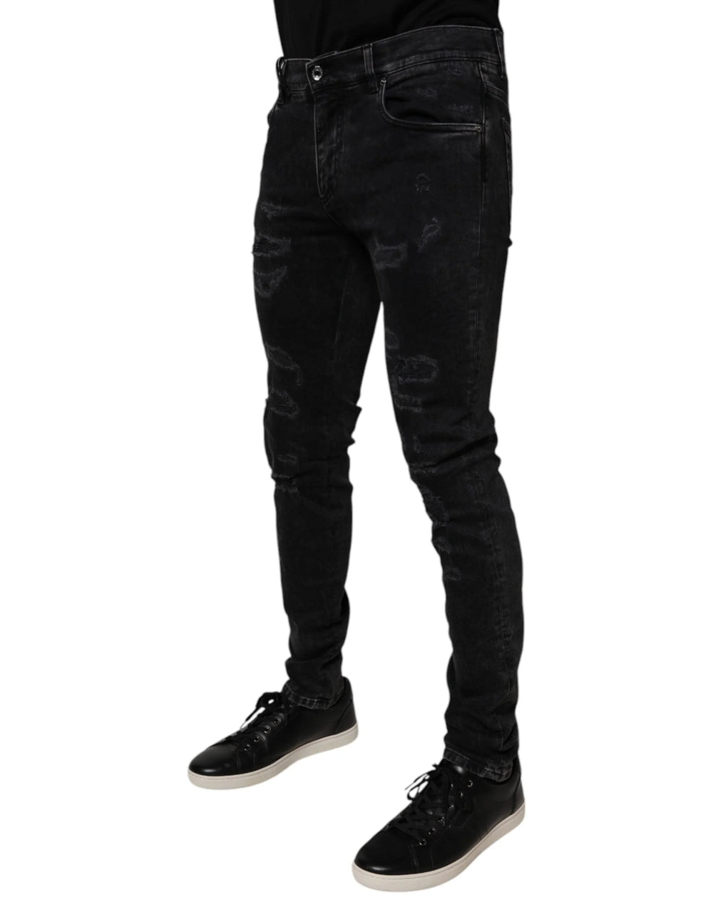 Dolce & Gabbana Black Tattered Cotton Skinny Men Denim Jeans - Jeans
