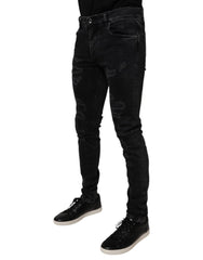 Dolce & Gabbana Black Tattered Cotton Skinny Men Denim Jeans - Jeans