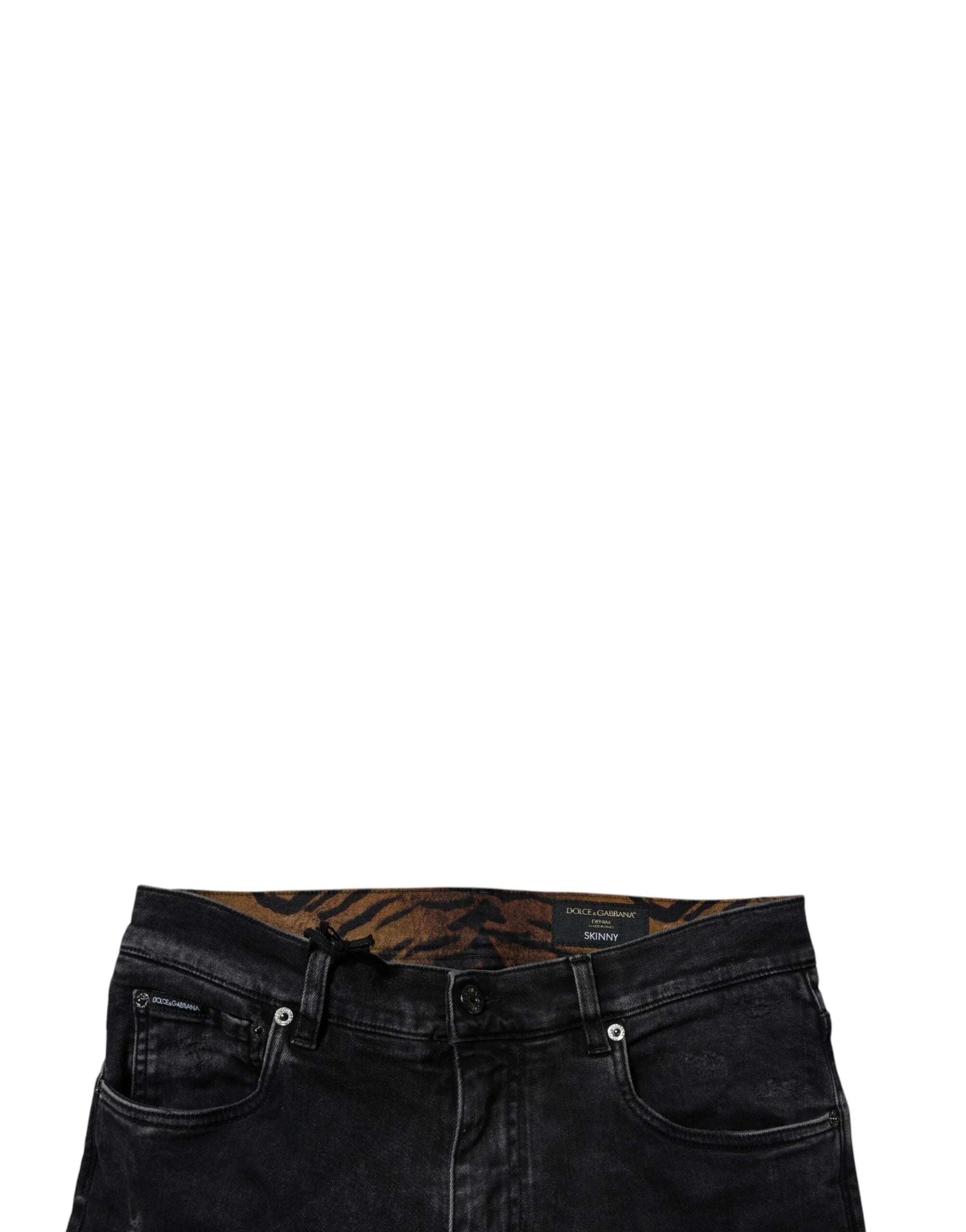 Dolce & Gabbana Black Tattered Cotton Skinny Men Denim Jeans - Jeans