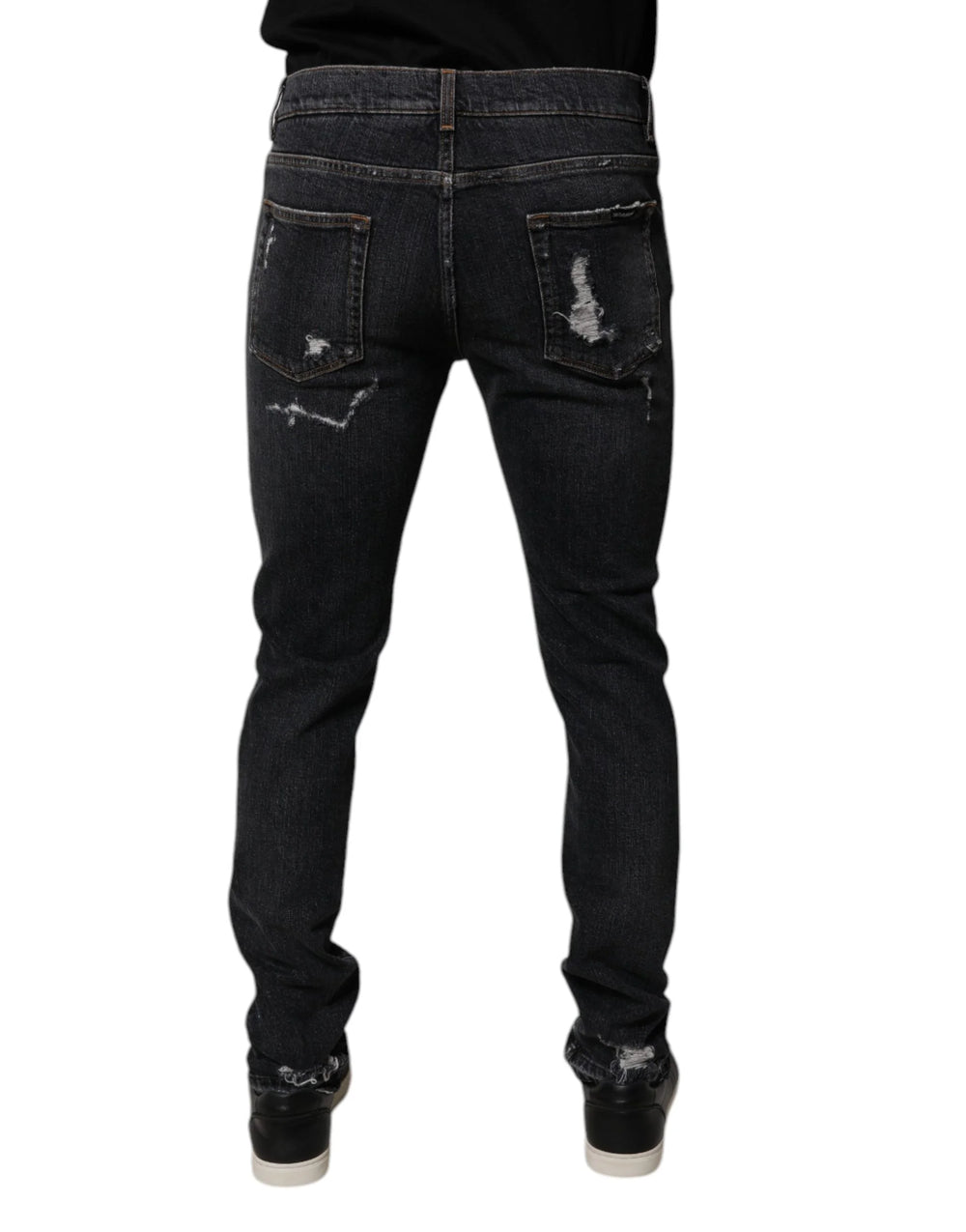 Dolce & Gabbana Black Tattered Cotton Skinny Men Denim Jeans - IT48 | M - Jeans