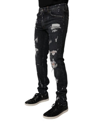 Dolce & Gabbana Black Tattered Cotton Skinny Men Denim Jeans - IT48 | M - Jeans