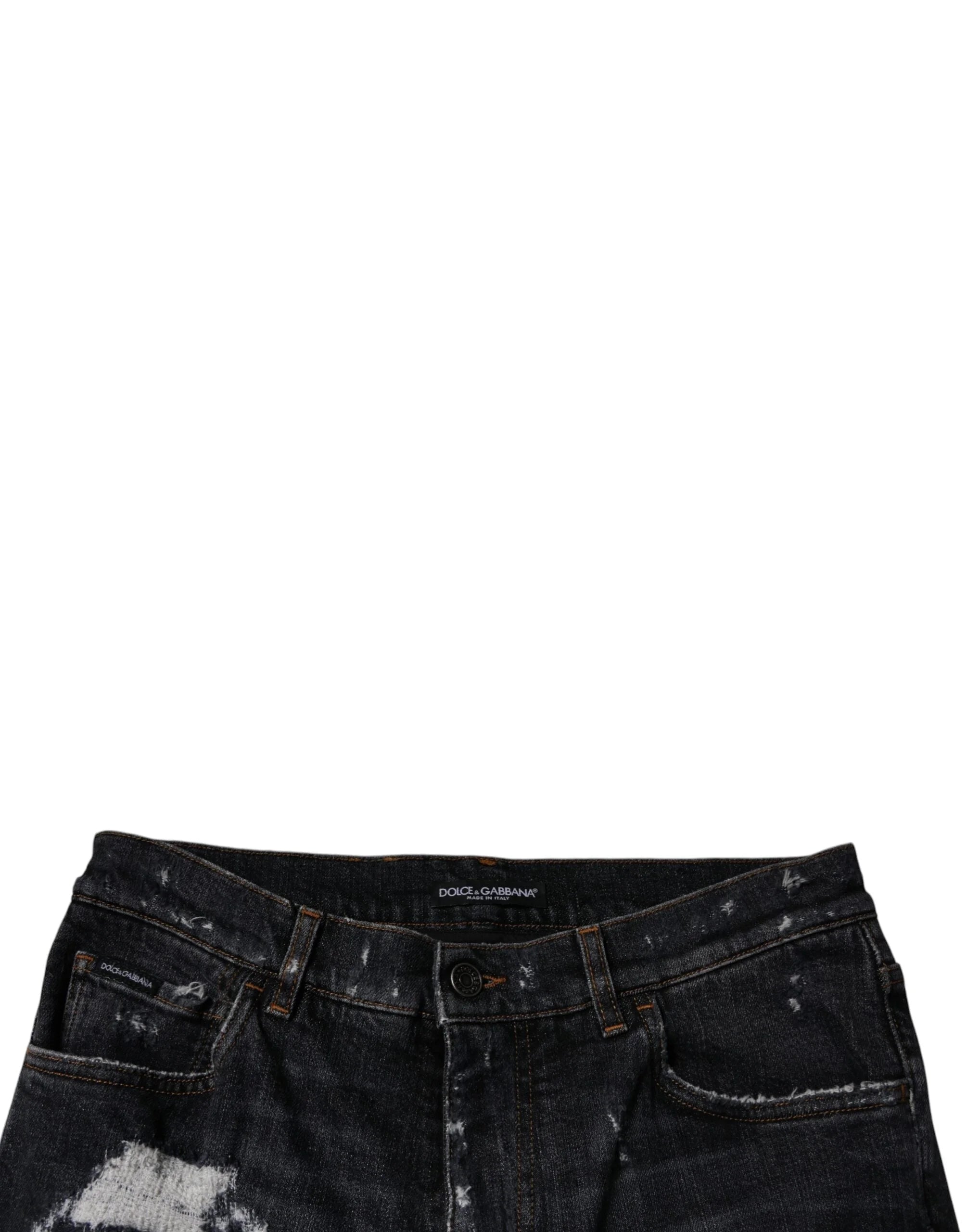 Dolce & Gabbana Black Tattered Cotton Skinny Men Denim Jeans - IT48 | M - Jeans