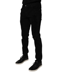 Dolce & Gabbana Black Tattered Cotton Skinny Men Denim Jeans - IT50 | L