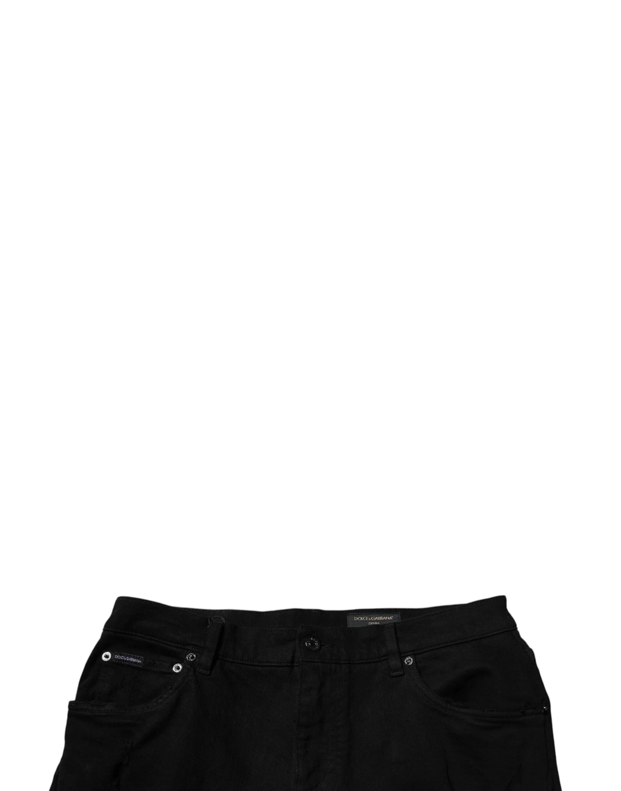 Dolce & Gabbana Black Tattered Cotton Skinny Men Denim Jeans - IT50 | L
