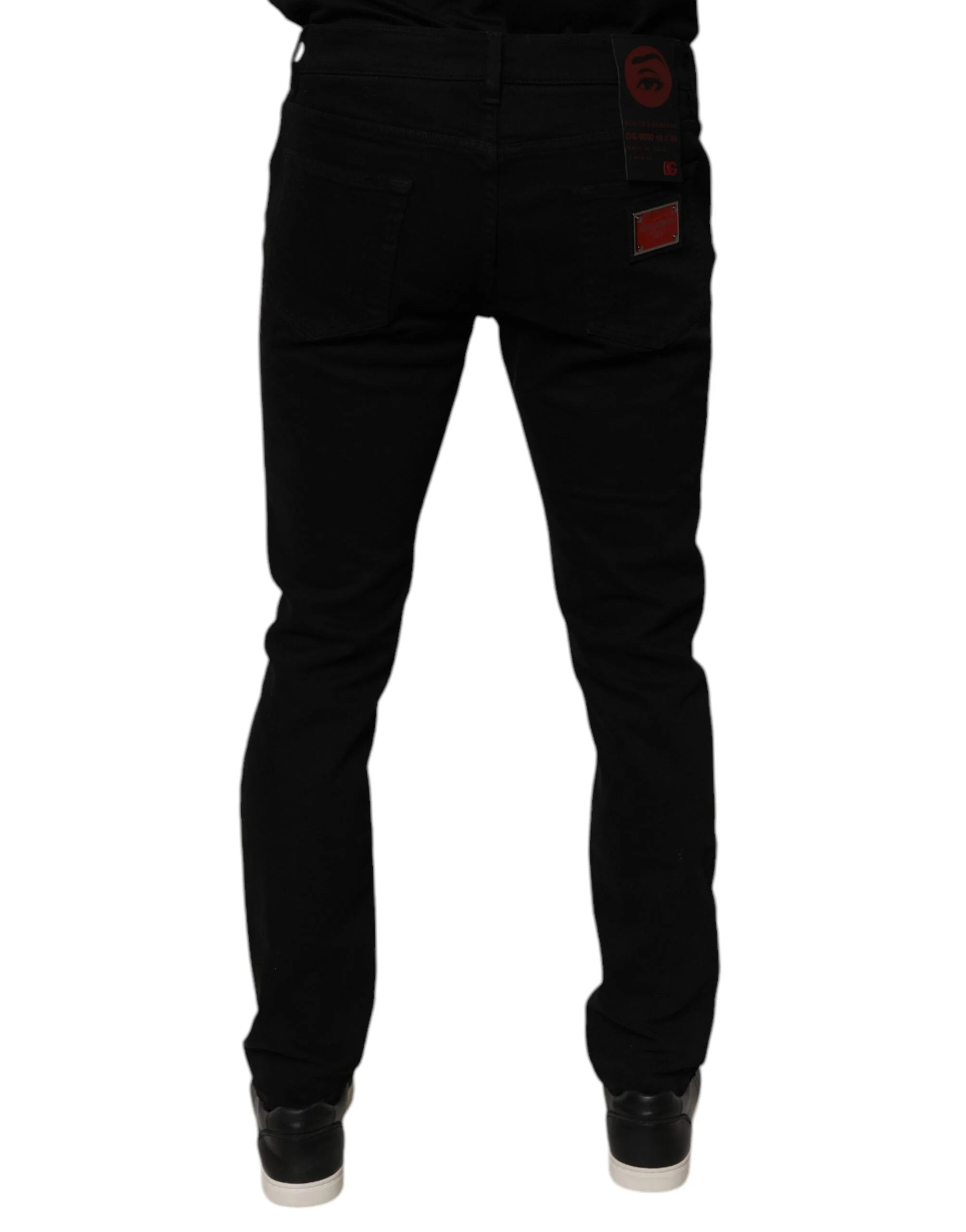 Dolce & Gabbana Black Tattered Cotton Skinny Men Denim Jeans - IT50 | L