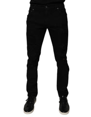 Dolce & Gabbana Black Tattered Cotton Skinny Men Denim Jeans - IT50 | L