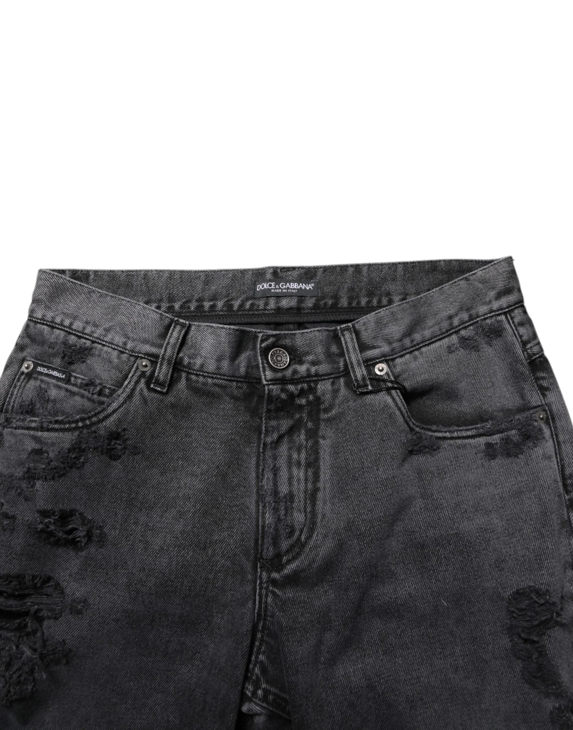Dolce & Gabbana Black Tattered Skinny Cotton Men Denim Jeans - IT48 | M - Jeans