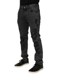 Dolce & Gabbana Black Tattered Skinny Cotton Men Denim Jeans - IT48 | M - Jeans